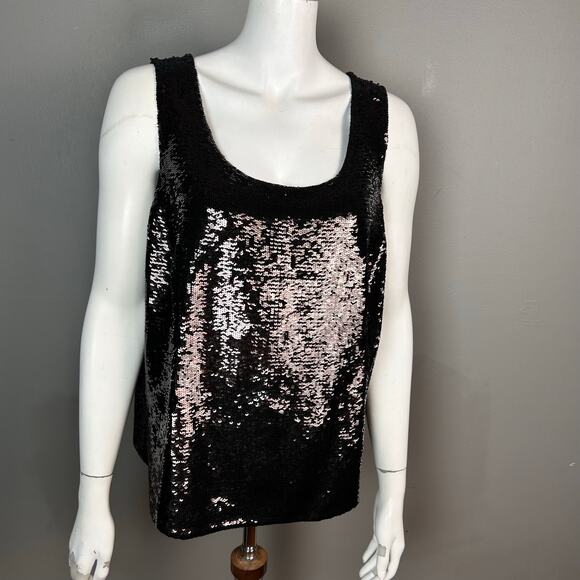 Lafayette 148 Top Size 1X tank cami sequin holiday event black Silk - Picture 4 of 10